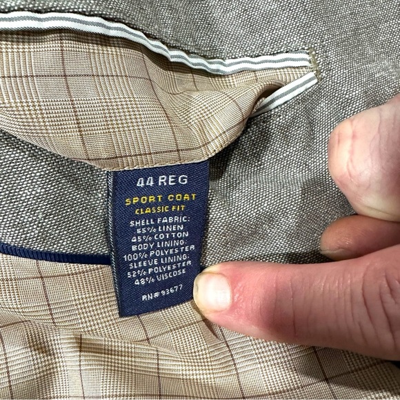 Stafford Mens Natural Brown 2 Button Linen Sports Jacket Size 44R Summer Wedding - Picture 8 of 16